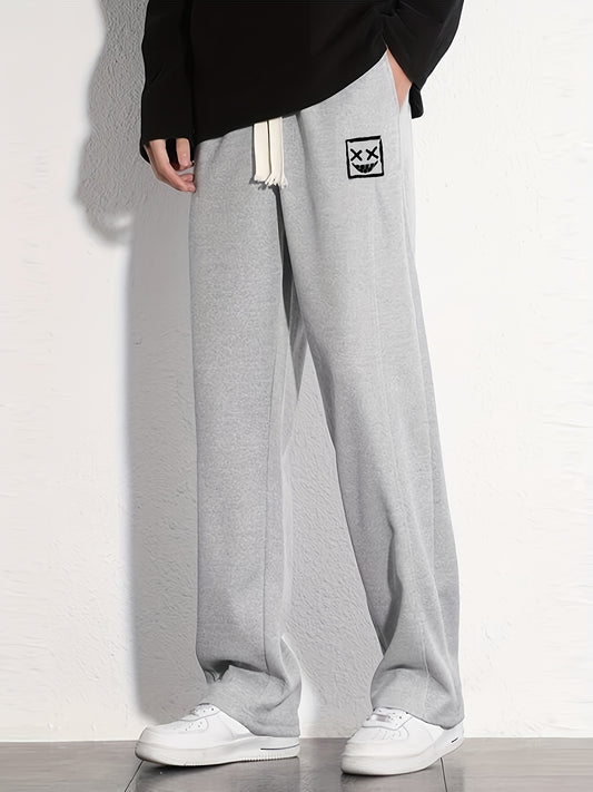 Grin Face Cotton Sweatpants Men's Casual Solid Loose Fit Drawstring Pants