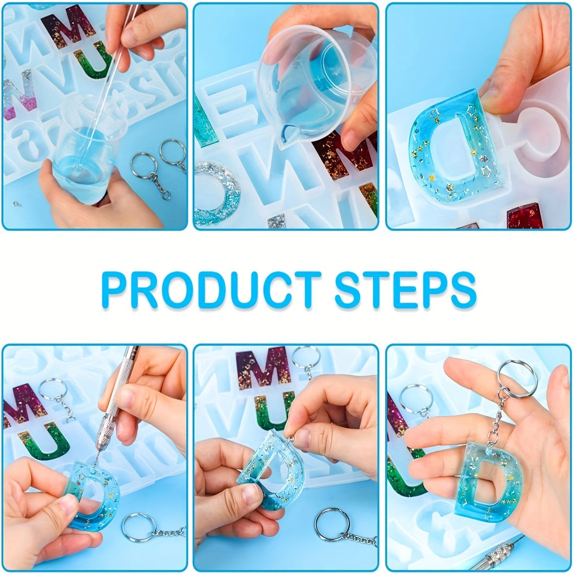 134Pcs Silicone Alphabet Resin Molds Kit for Epoxy Resin Casting with Hand Drill