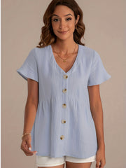  V Neck Button-Up Blouse