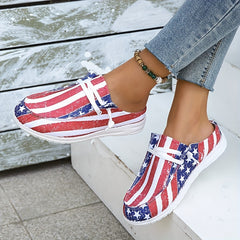 Women's Flag Pattern Flat Loafers Slip On Canvas Shoes