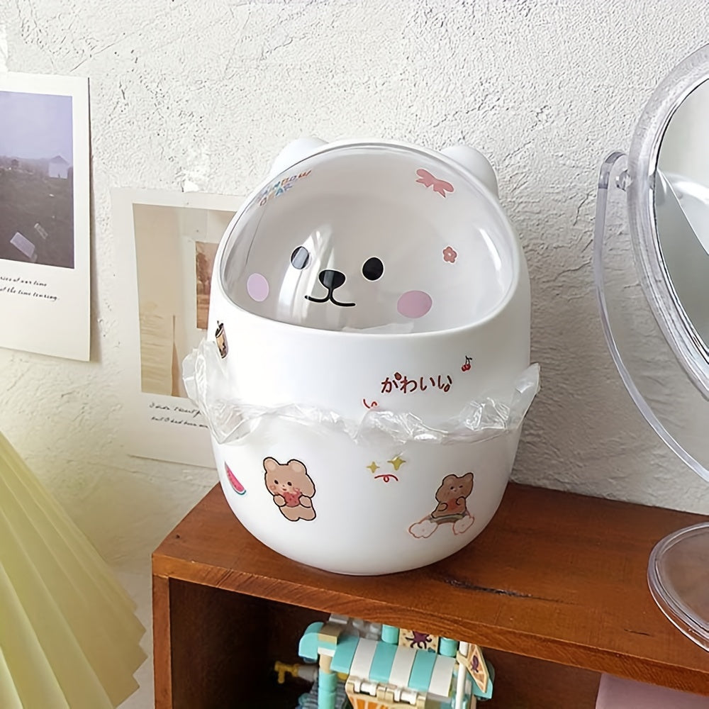 Small Desktop Trash Can Cartoon Garbage Can with Lid