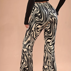 Allover Print Flare Leg Pants Y2K Pants For Spring & Summer