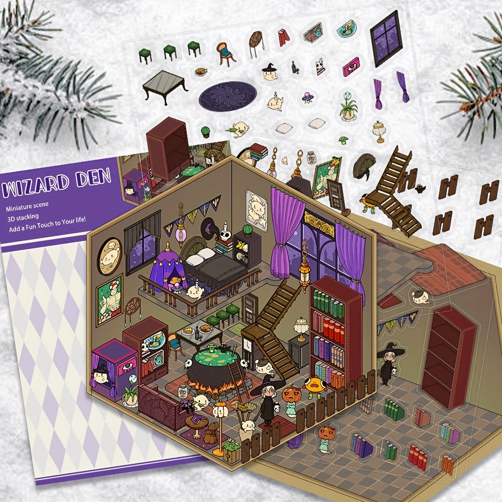 DIY House Magician Witch Library Scene Craft Decals Stickers for Scrapbooking