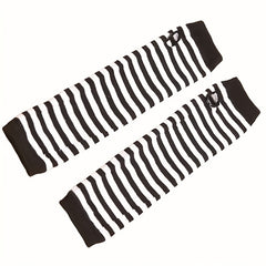 Striped Half Finger Sleeves Arm Sleeves Thumb Hole