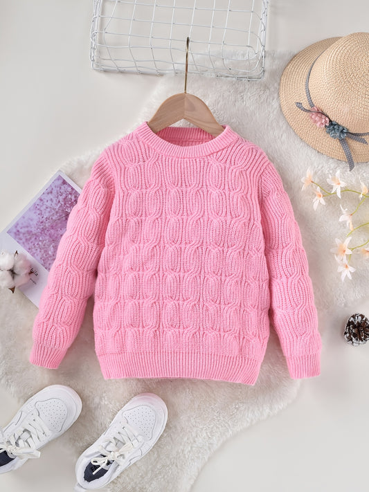 Girls' Jacquard Knitted Crew Neck Warm Sweater Top Pullover