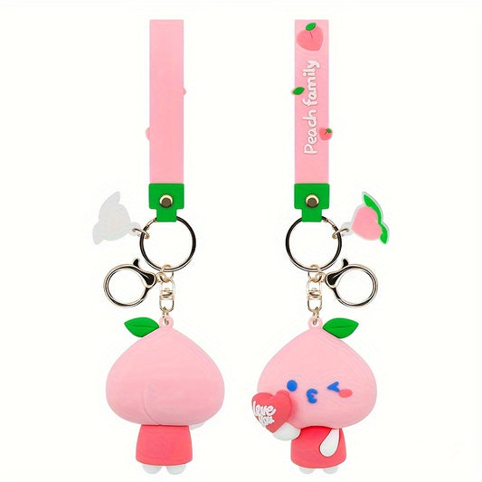 Cartoon Peach Doll Pendant Keychain for Car Keys Backpacks Wallets