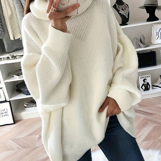  Casual Sweater Women's Plus Solid Long Sleeve Turtle Neck
