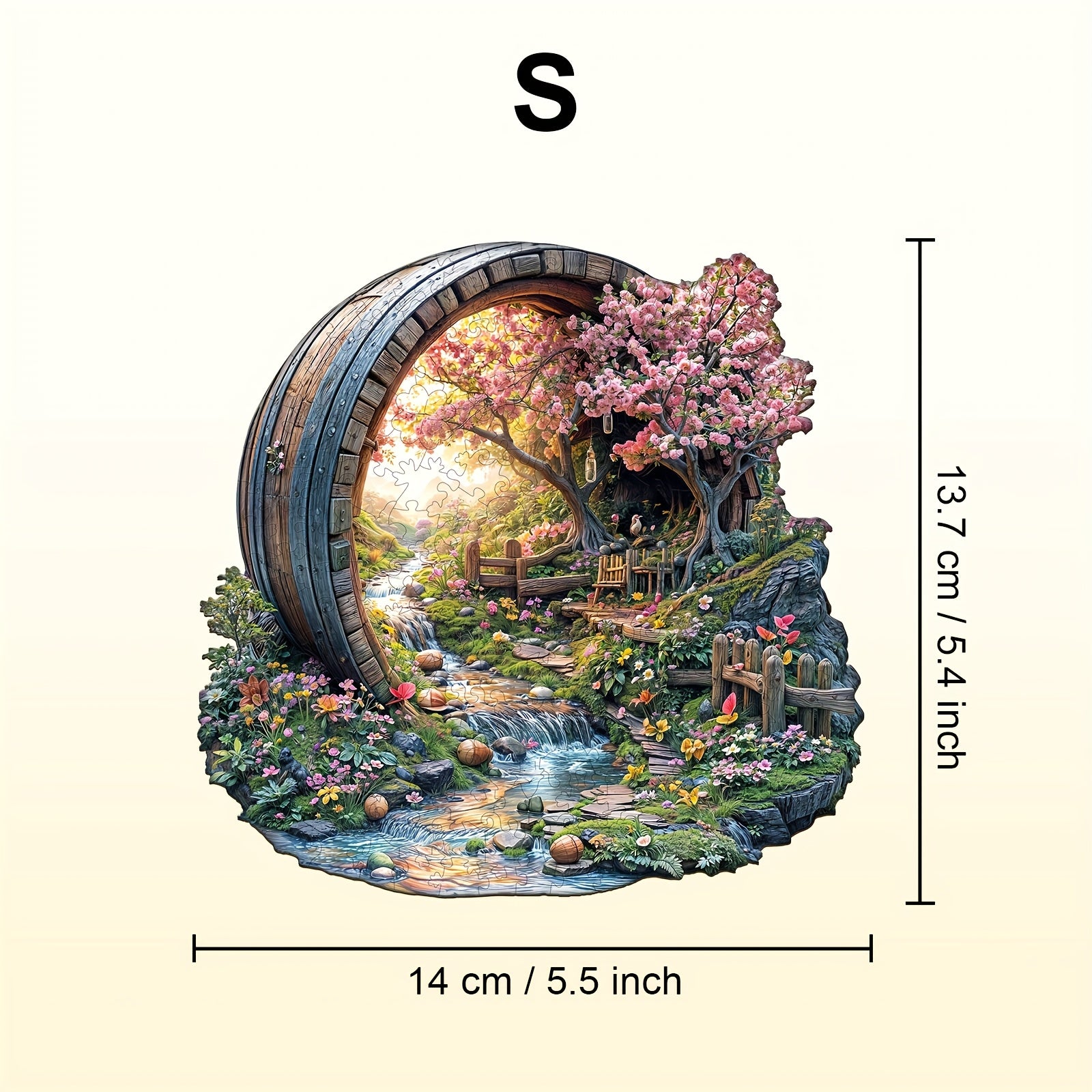 Artistic Wooden Jigsaw Puzzle Enchanted Forest Scene with Waterfall & Flowers