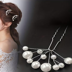 Faux Pearl Hairpin Silvery U-shaped Hairpin Ponytail Holder