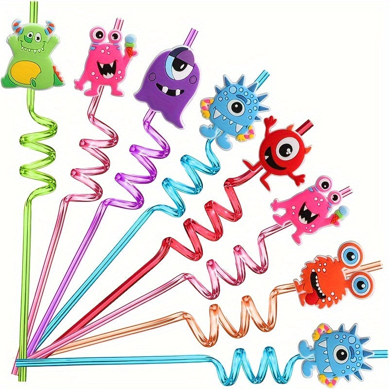 24 Pack Monster Themed Crazy Straws for Parties - PP Plastic