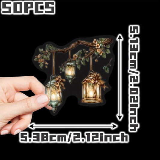 50pcs Lantern Themed Stickers Non Repeating Floral & Heart Designs