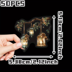 50pcs Lantern Themed Stickers Non Repeating Floral & Heart Designs