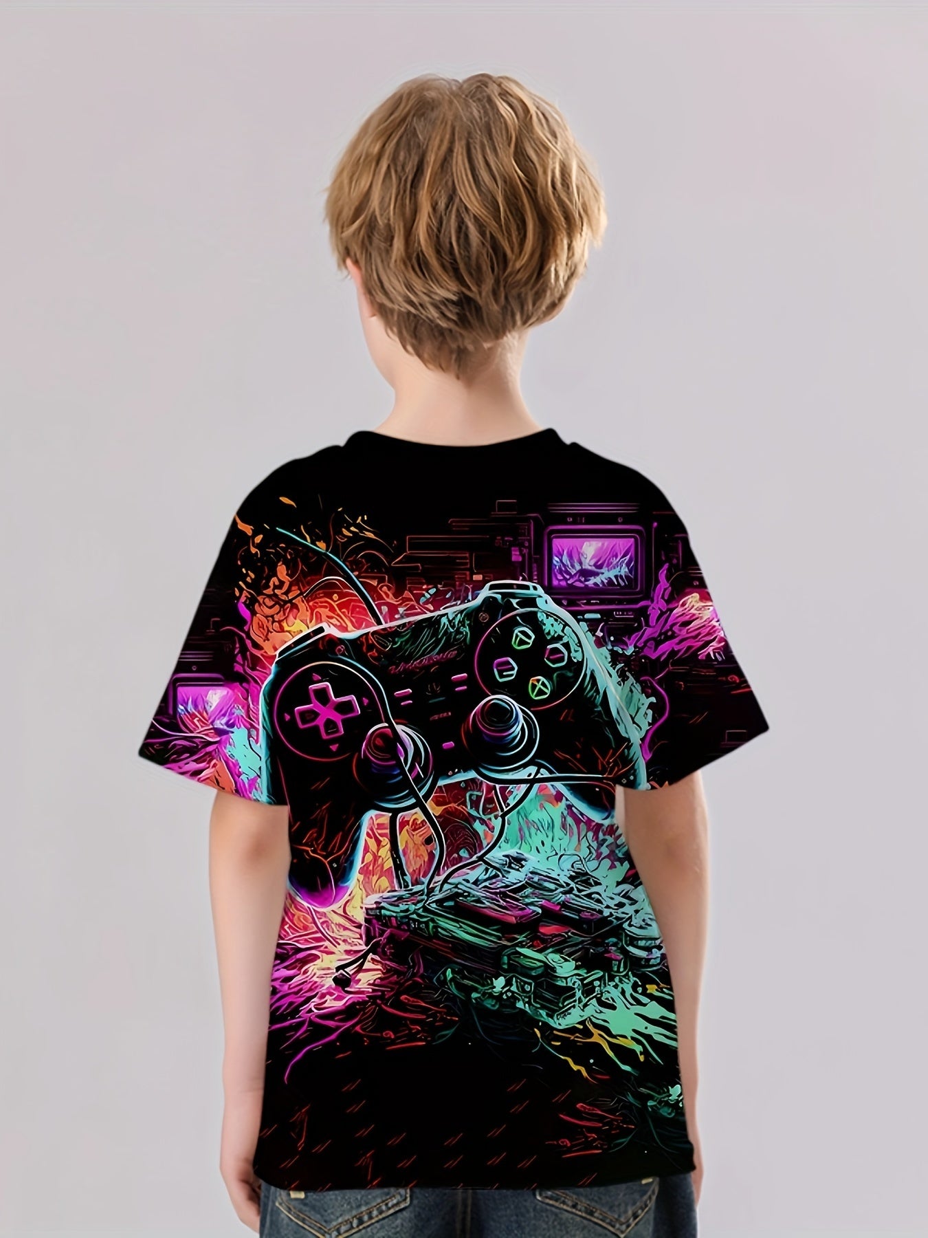 Game Console Pattern T Shirt for Kids Street Style Short Sleeve Top