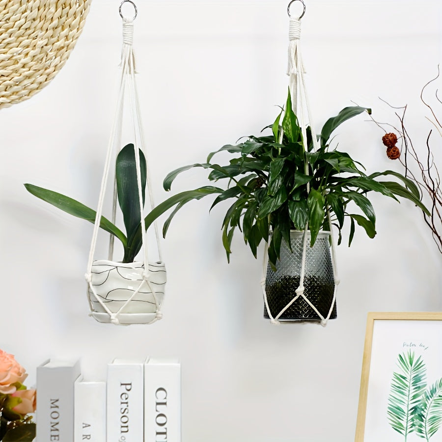 3pcs Macrame Plant Hanger Indoor Outdoor Hanging Basket 4 Legs Natural Cords