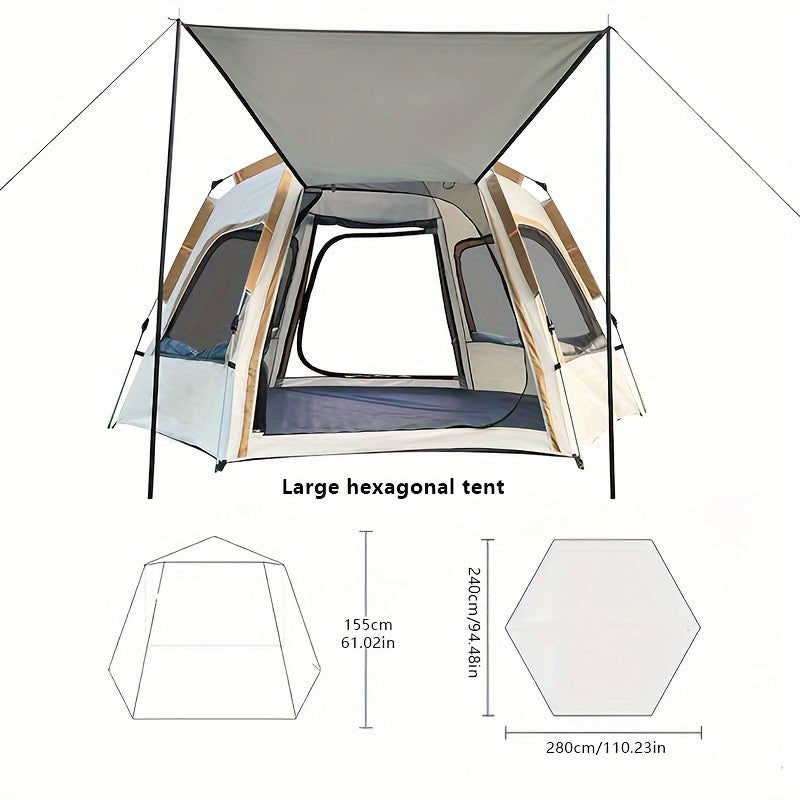 Hexagonal Camping Tent Waterproof Easy Setup 4 Windows 2 Doors Outdoor Hiking