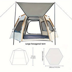 Hexagonal Camping Tent Waterproof Easy Setup 4 Windows 2 Doors Outdoor Hiking
