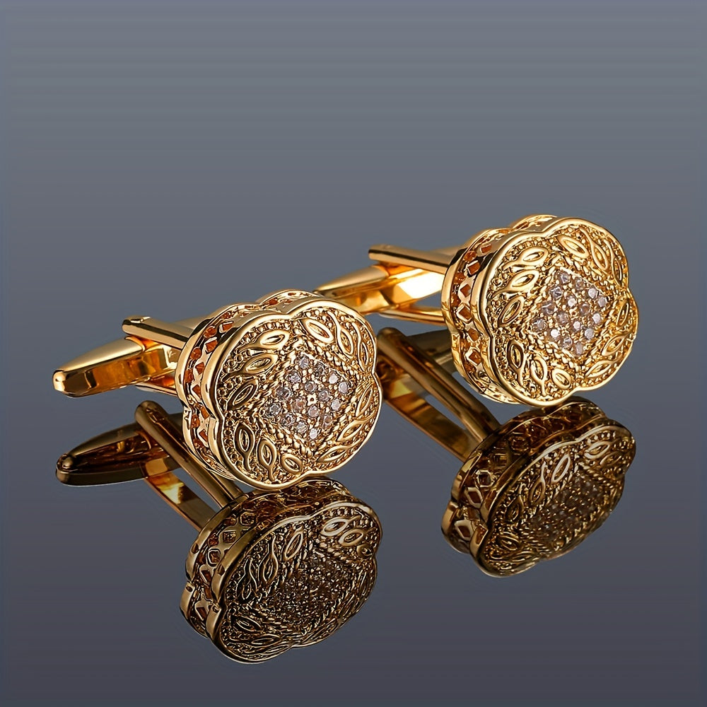 Golden Square Cufflinks With Zircon For Men