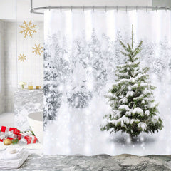 4pcs Christmas Tree Shower Curtain Set Waterproof Shower Curtain with 12 Hooks