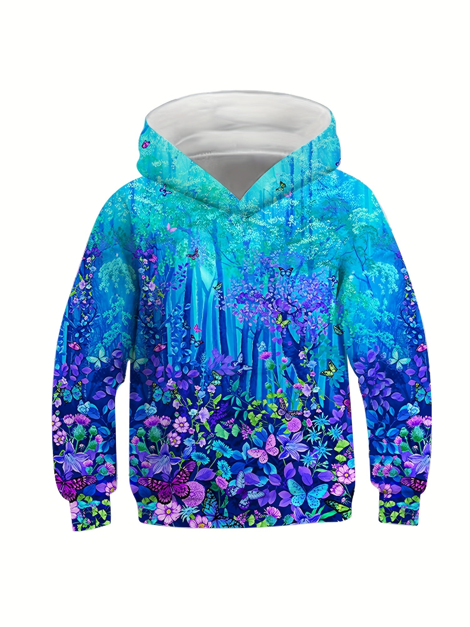 Kids 3D Flower Forest Print Hooded Sweatshirt for Boys & Girls