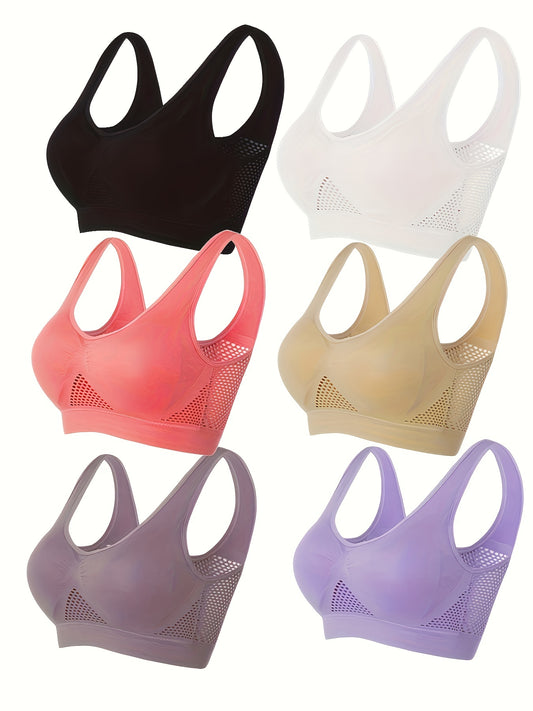 6 Pack Plus Size Sports Bra Set Breathable Medium Stretch Fitness Gym Bra 6pcs S