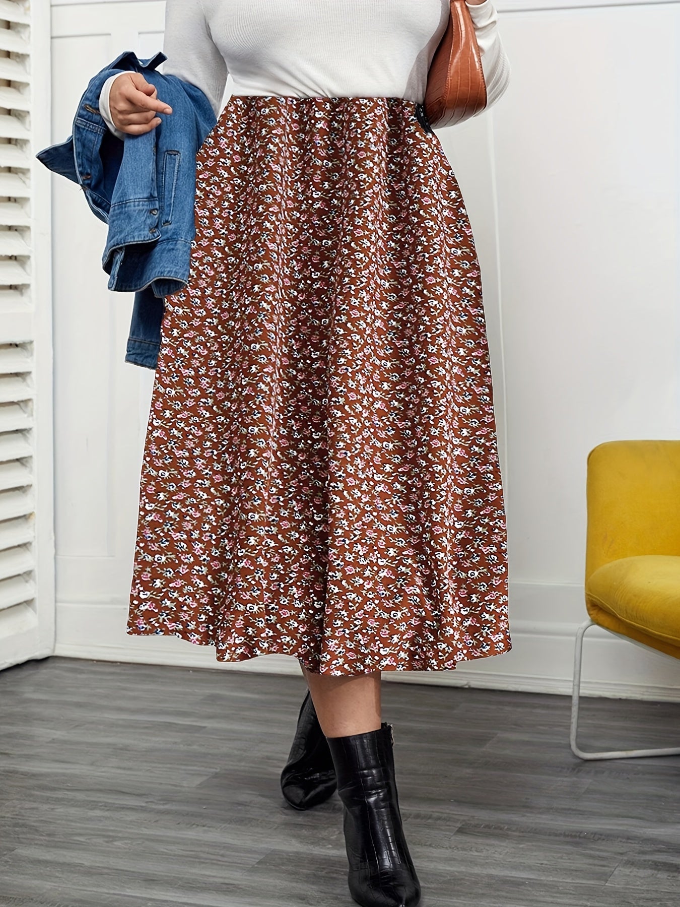  Women's Floral Print Pleated Maxi Skirt