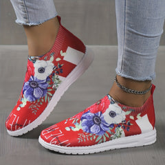 Women's Floral Slip On Low Round Toe Shoes Lightweight Outdoor Shoes