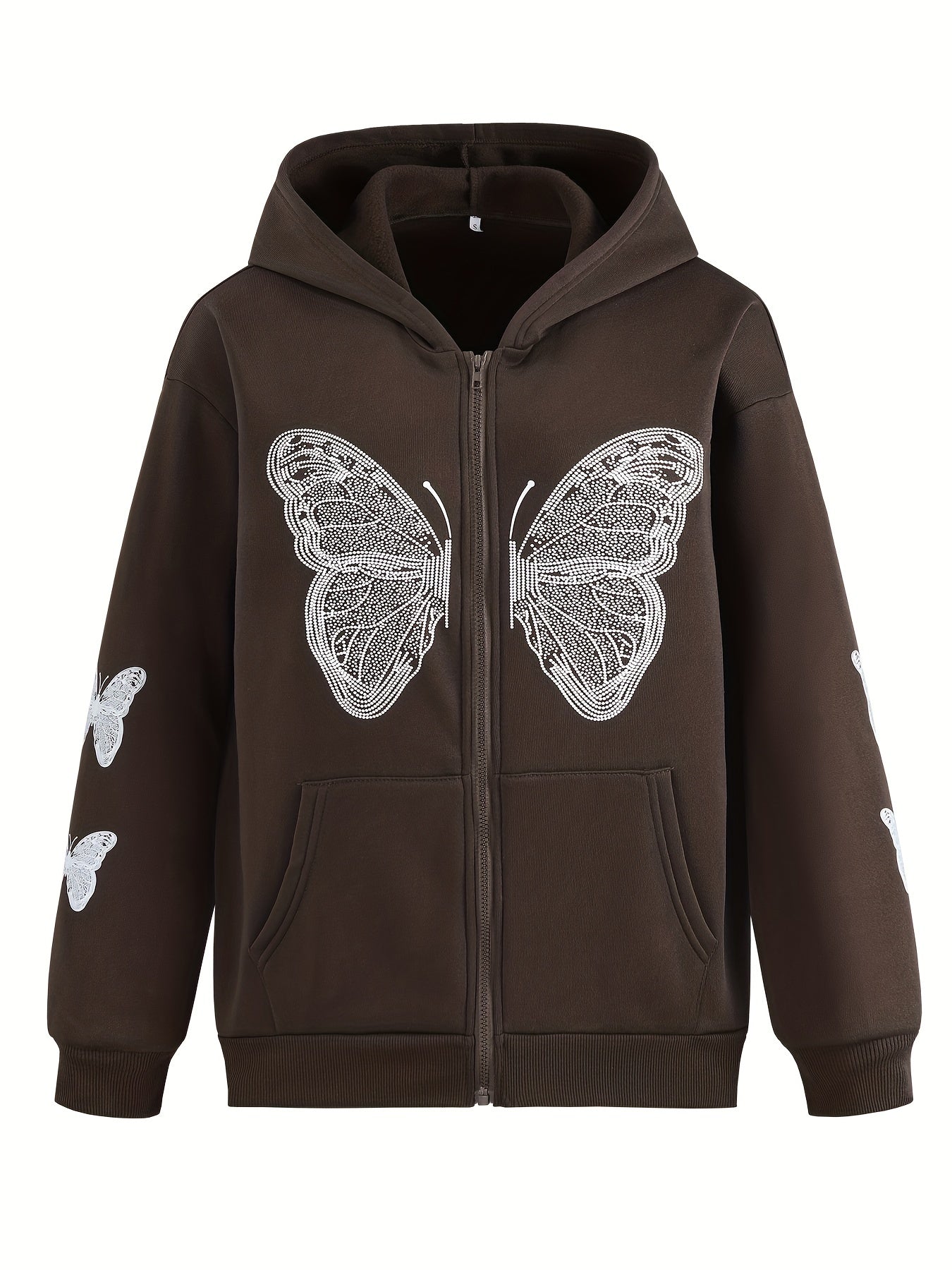 Butterfly Print Sweatshirt Y2K Zip Up Hoodie Casual Tops