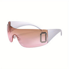 Y2K Wrap Around Sunglasses Gradient Lens Rhinestone Outdoor Eyewear