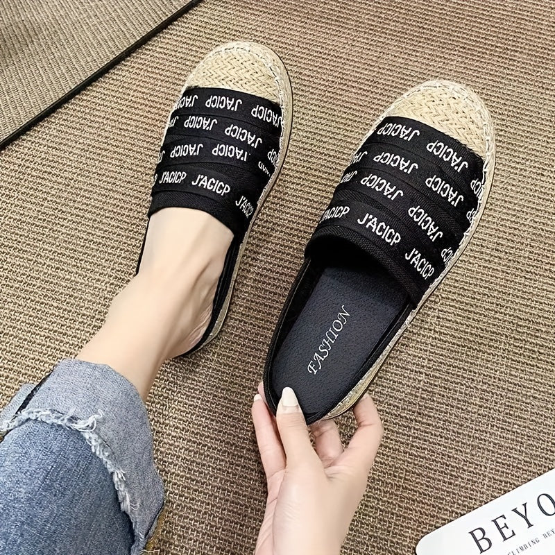 Women's Letter Pattern Sandals Slip On Round Toe Thick sole Espadrilles Shoes