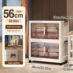 Foldable Storage Box w/ Lids & Handle - Stackable Shoes Storage Contai