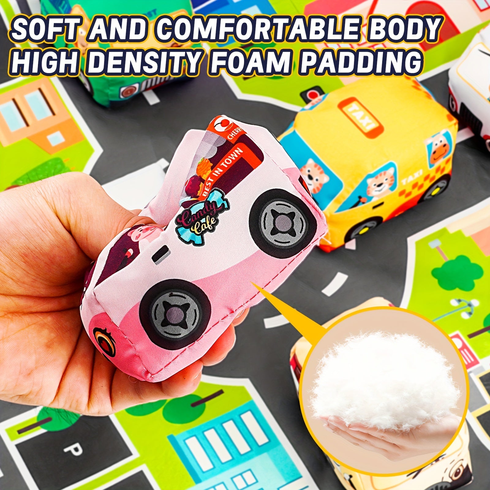 6 Soft Car Toys with Game Mat Storage Bag