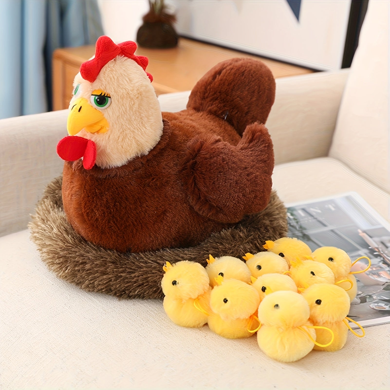 Chicken Hen Plush with Henhouse & 10 Chicks Surprise