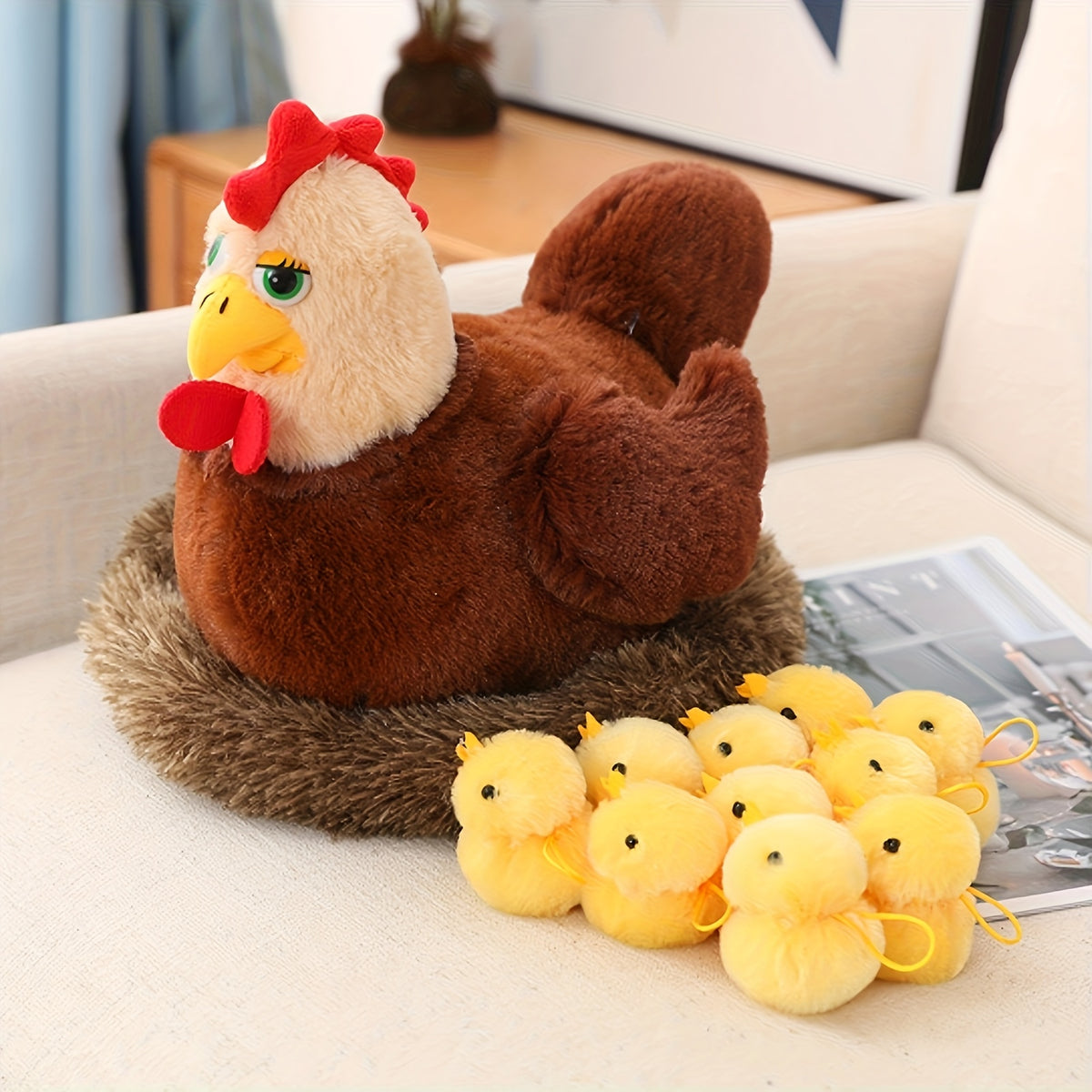 Chicken Hen Plush with Henhouse & 10 Chicks Surprise
