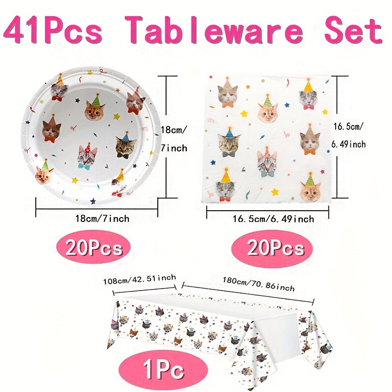 41pcs Cat Birthday Party Supplies Cat Party Decorations&Tableware Set