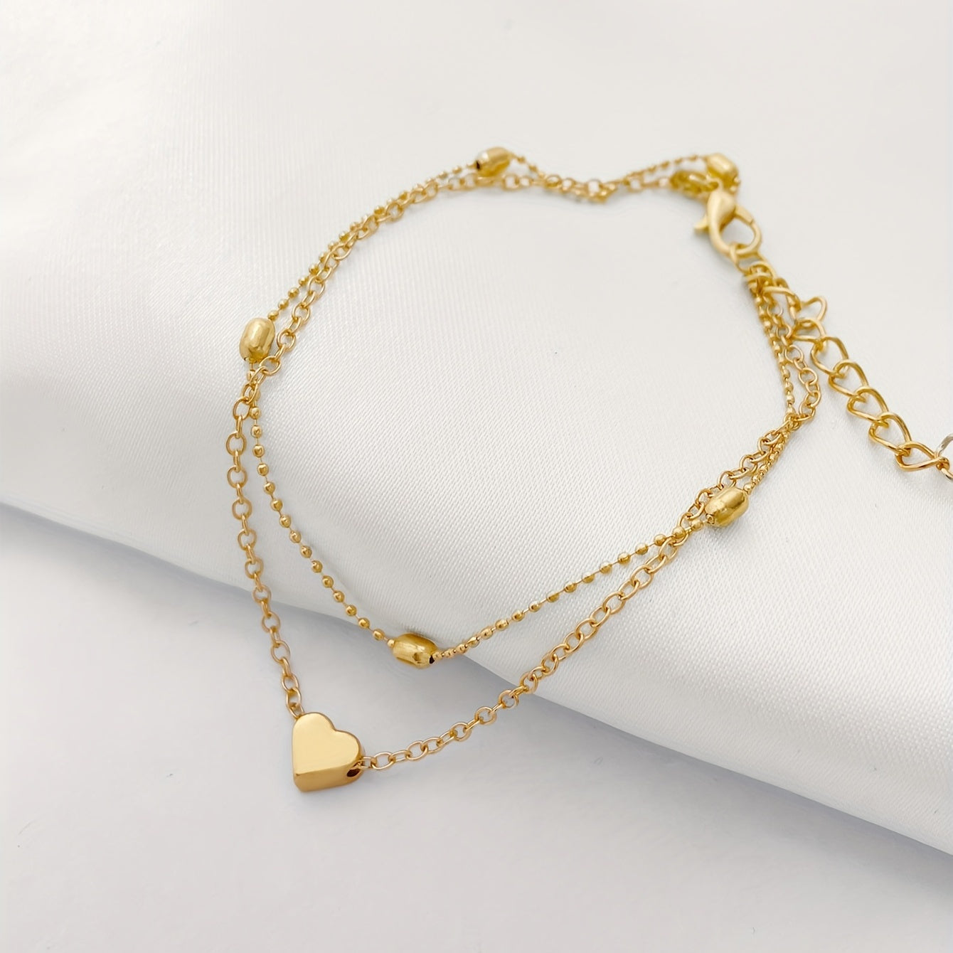 Mini Love Heart Thin Chain Anklet Double Layers Ankle Bracelet