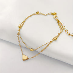 Mini Love Heart Thin Chain Anklet Double Layers Ankle Bracelet