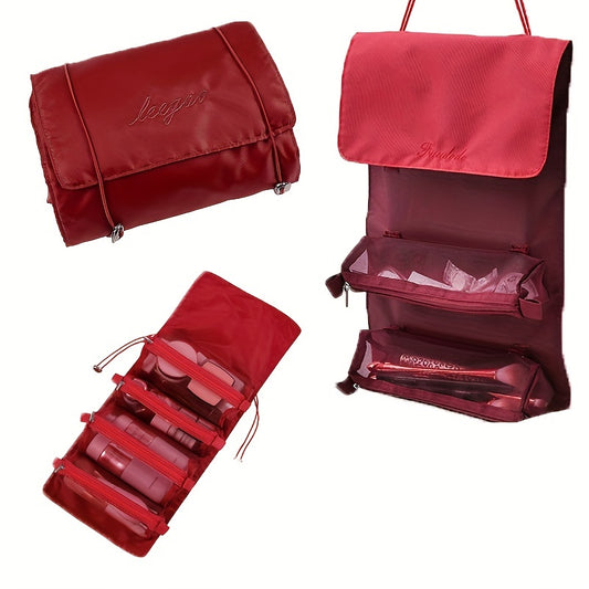 4 In 1 Portable Mesh Makeup Bag Hanging Roll Up Travel Toiletry Bag