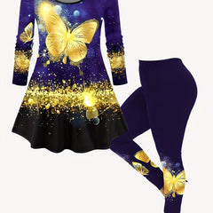 Women's Plus Butterfly Print Top & Leggings Outfit Set