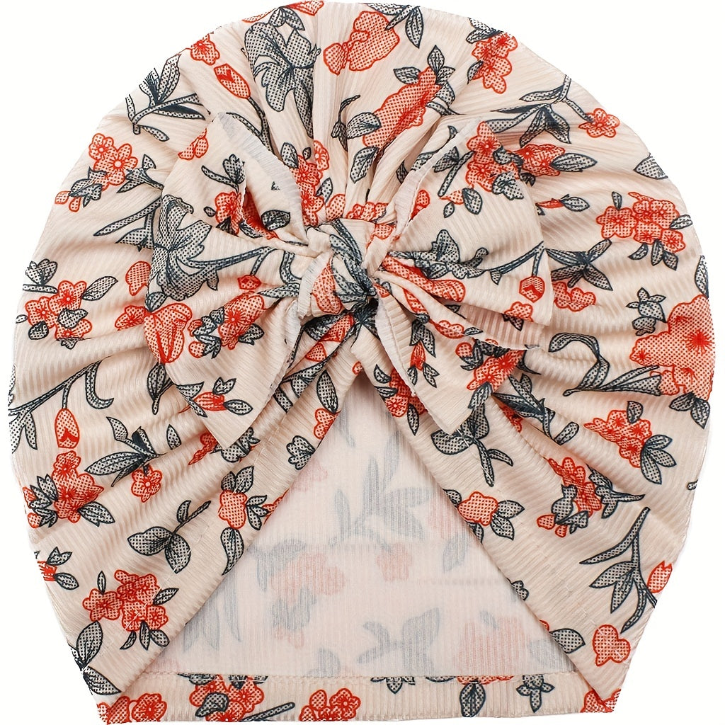 Cute Printed Baby Headscarf Hat w/ Soft Threaded Bow