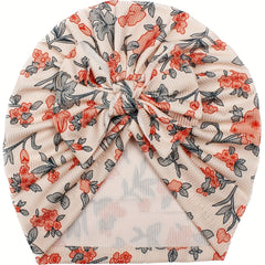 Cute Printed Baby Headscarf Hat w/ Soft Threaded Bow