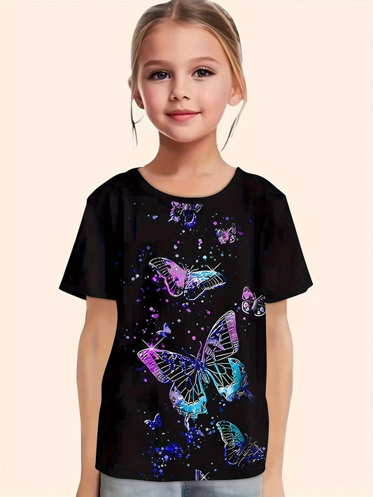 Tie Dye Butterfly Print Short Sleeve T-shirt for Girls
