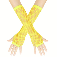 Y2K Candy Fishnet Gloves Bright Fingerless Gloves Elastic Decorative