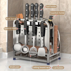 Stainless Steel Cutting Board Organizer with Hooks