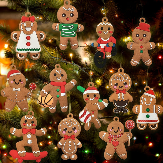 12pcs Christmas Gingerbread Man Ornaments Assorted Plastic Figurines