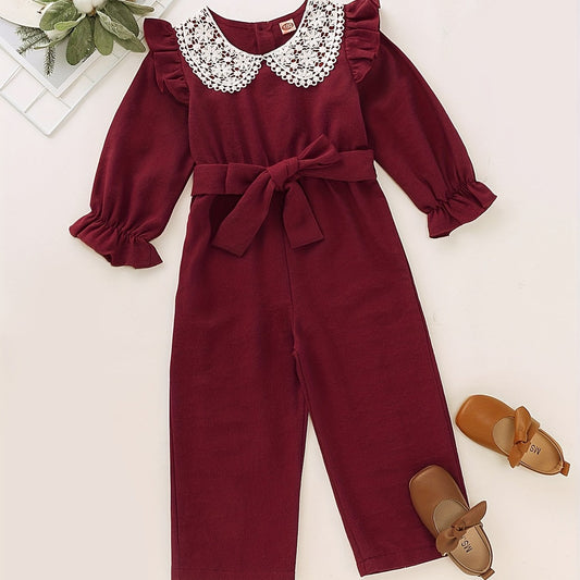 Girls Lace Collar Corduroy Long Sleeve Jumpsuit Playsuit Kids Fall Clothes