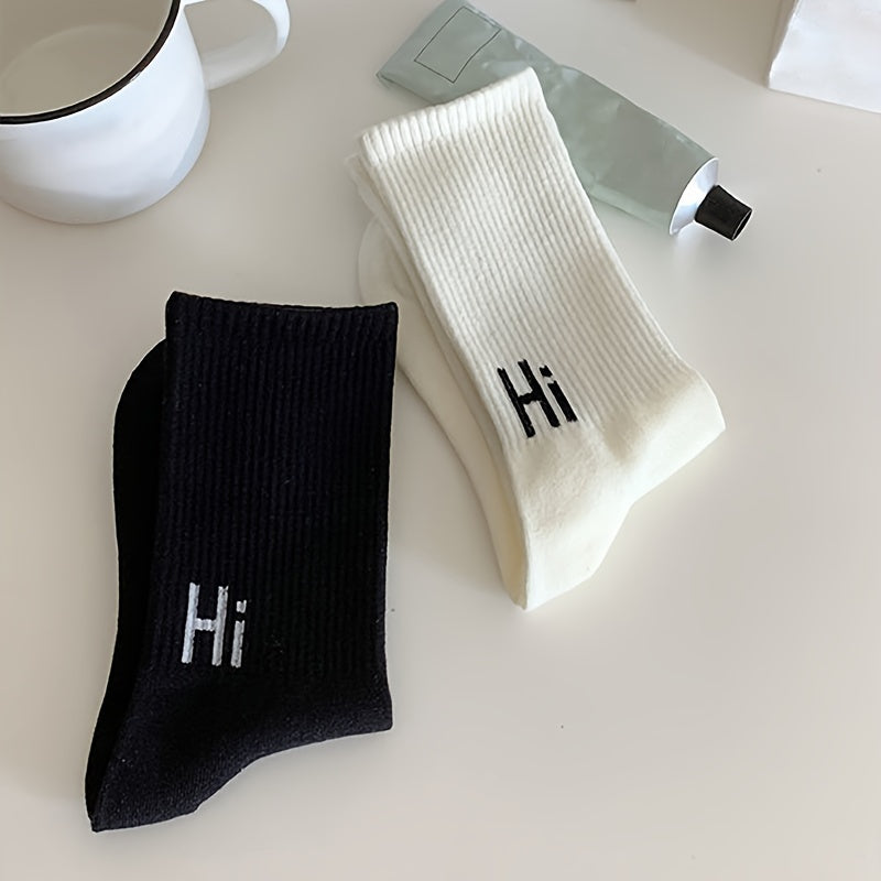 4 Pairs Letter Print Ribbed Socks Women's Stockings