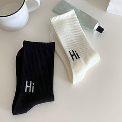 4 Pairs Letter Print Ribbed Socks Women's Stockings