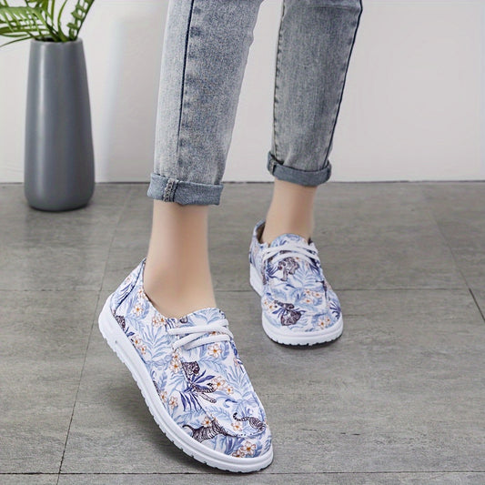 Floral Print Lightweight Canvas Sneakers Wear Resistance Non Slip Shoes