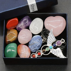 7 Chakra Angel Wing Pendant Rose Quartz Set