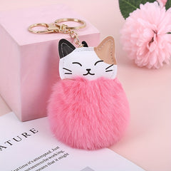 Cat Pom Plush Keychain Cartoon Animal Bag Key Chain Keyring Ornament